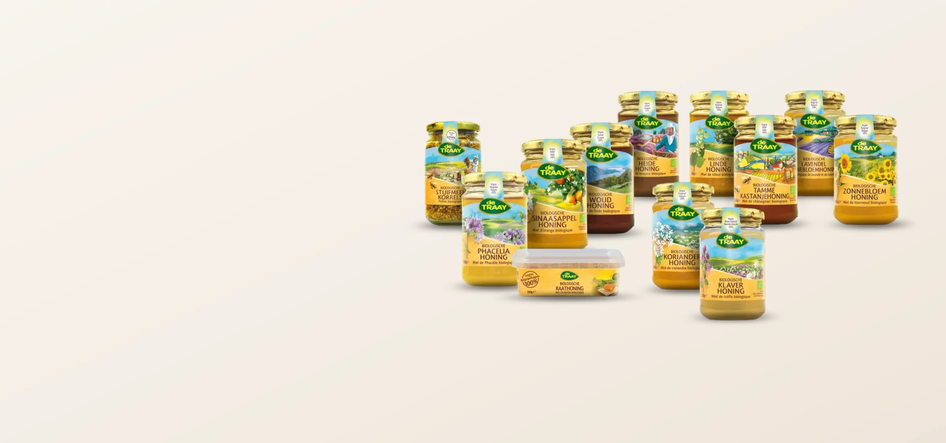 Selectie biologische honingpotten van De Traay