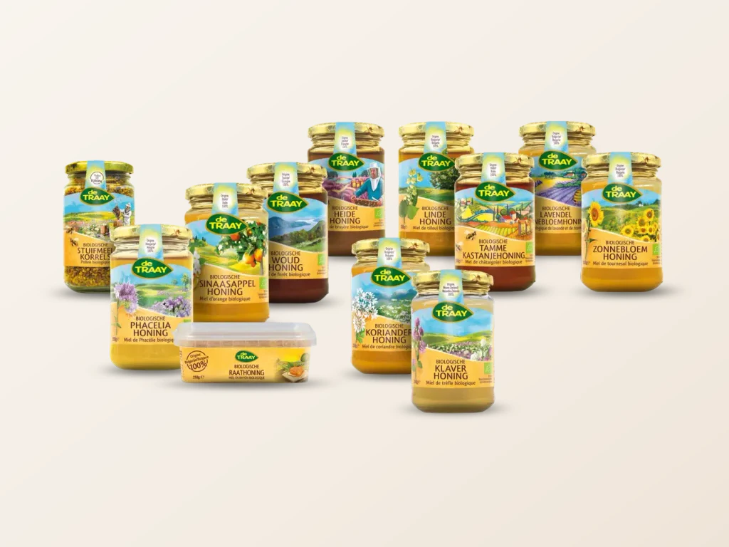 Selectie biologische honingpotten van De Traay